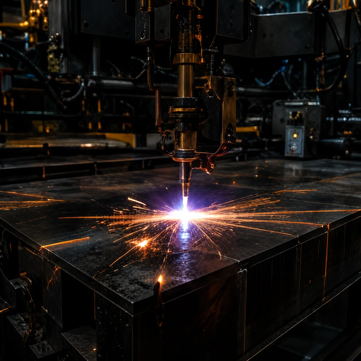 Plasma cutting steel during production