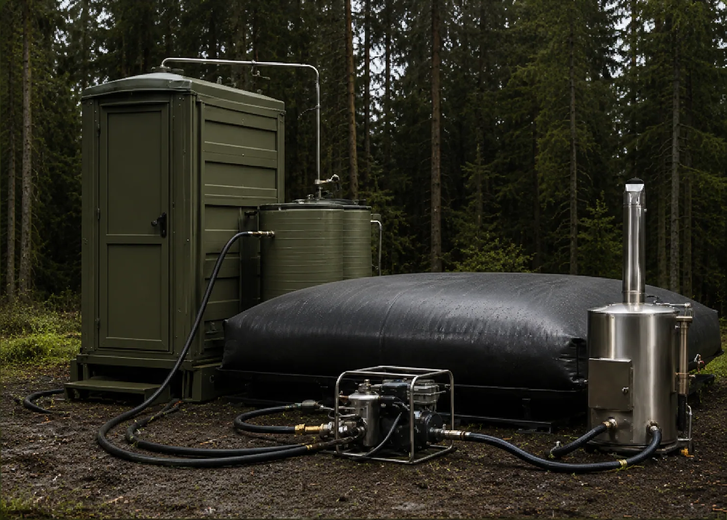 Vollständig aufgebautes Feldduschsystem